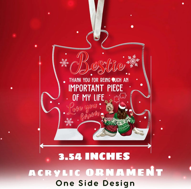 SUCHAGIFT Best Friend Ornaments for Christmas Tree - Best Friends Bestie Ornaments for Women - Bestie Friendship Christmas Ornament - Besties Gifts for Women - Acrylic Puzzle Piece Ornament 2025 - Image 2